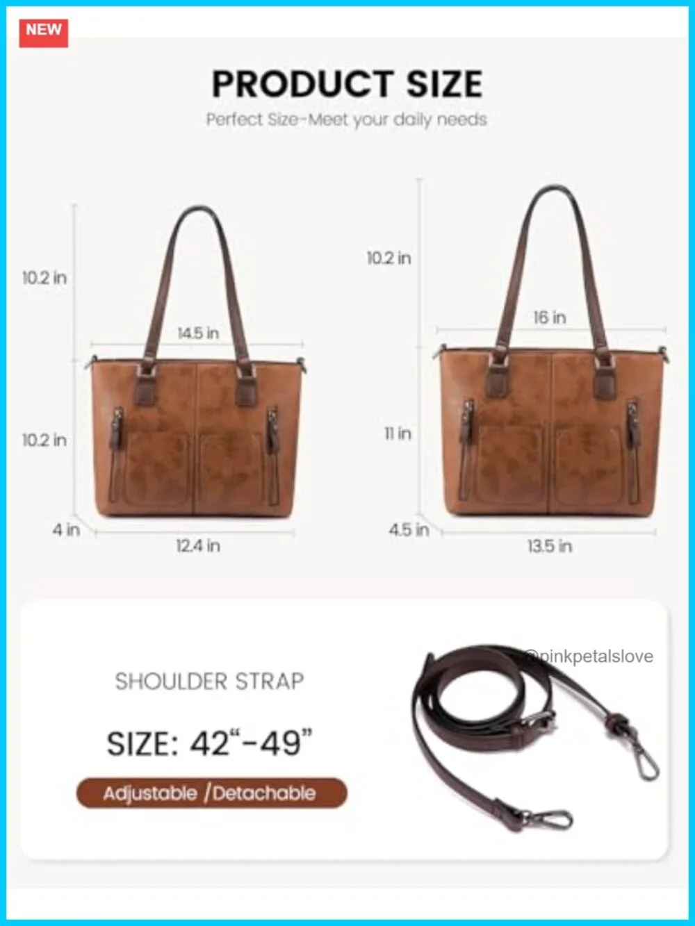 Large Faux Leather Shoulder Tote Bag Multi-Pockets Work Satchel